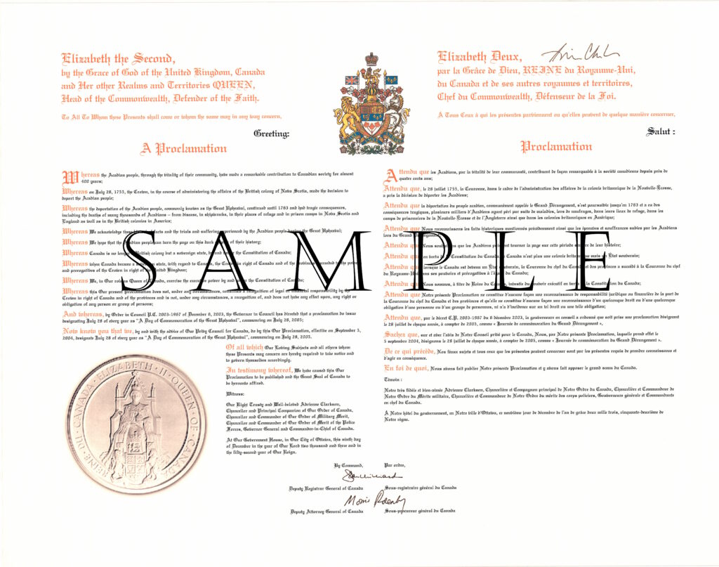 Sample copy of Queen's Proclamation